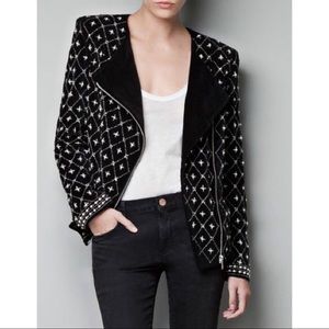 RARE Zara Velvet Pearl Moto Jacket Small Medium